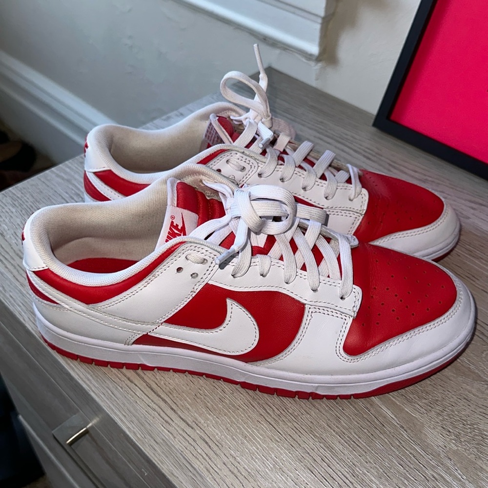 Red Nike dunk low, I already wore it 3 times in 2 years and it still looks new
